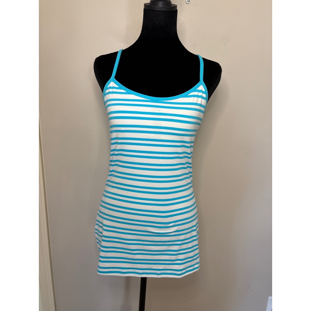 Lululemon Power Y Tank Size 8 Blue White Stripe Archive Shelf Bra Racerback
